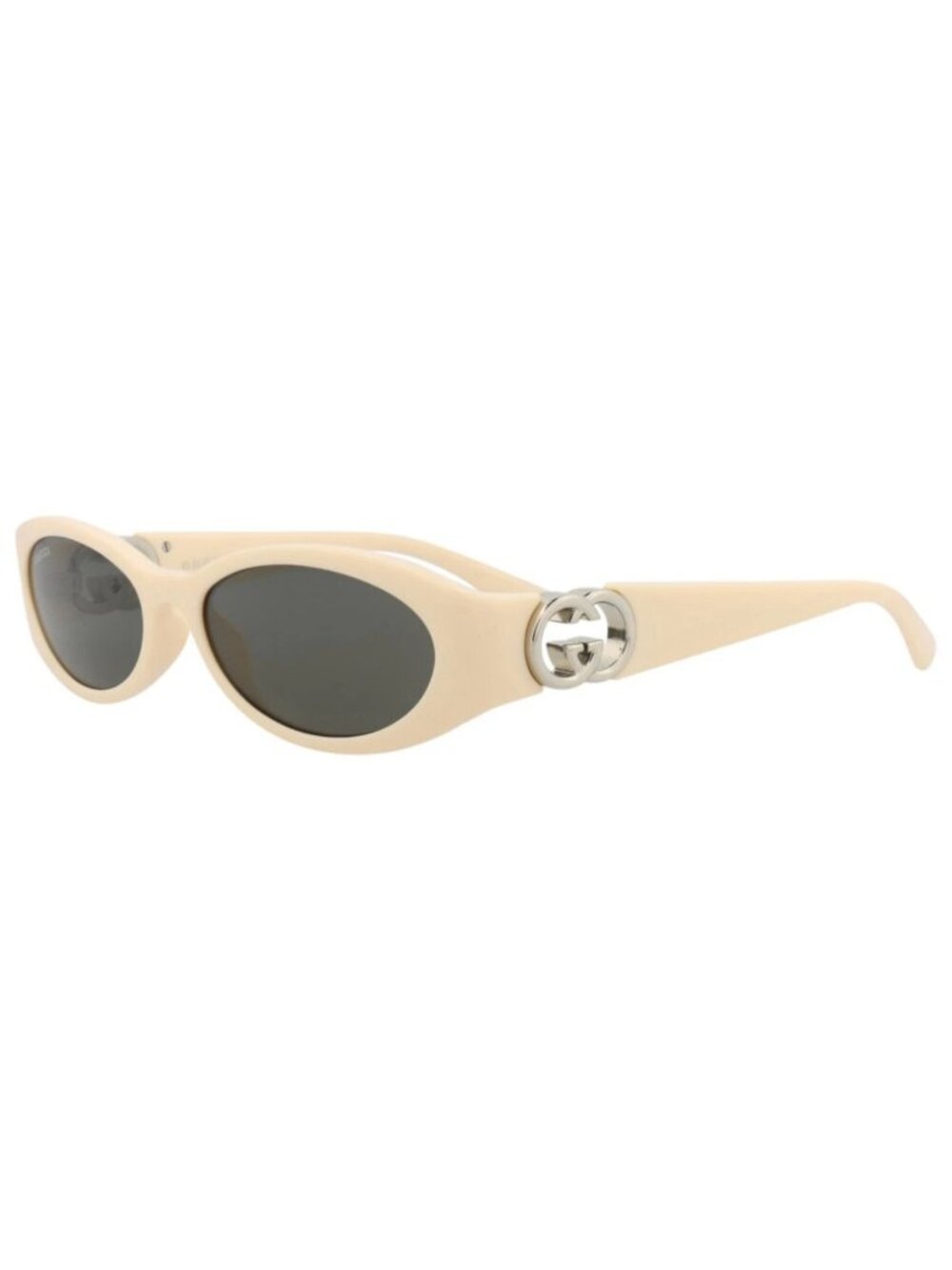 New Gucci Women's Sunglasses Round Oval Injection Frame Ivory Ivory Grey